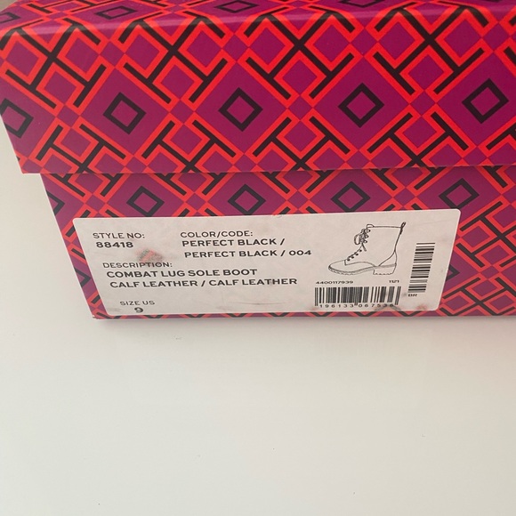 Tory Burch Black Combat Boots with Gold Eyelets - Picture 2 of 8